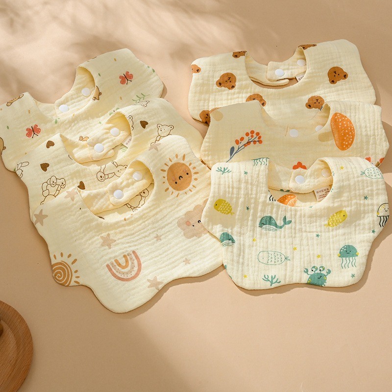 Yếm Xô Muslin Cho Bé Gái Bé Trai 6 Lớp Organic Tròn An Toàn Cho Da Trẻ Sơ Sinh Thấm Dãi, Ăn Dặm, Uống Sữa