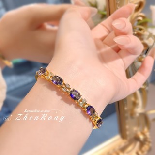 Châu Âu Mỹ ins Phong Cách Mới Đầy Đủ Màu Kim Cương Giả Kim Cương Tự Nhiên Vòng Tay Thạch Anh Tím Nữ