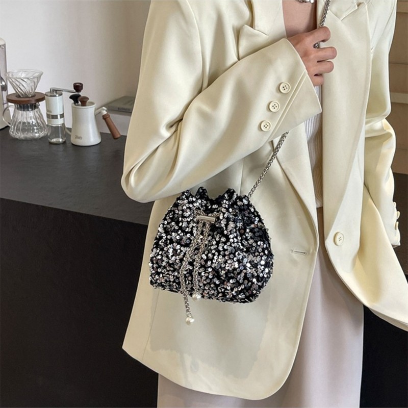 Túi xô nữ trang trí đính sequin thanh lịch KING Thời trang đeo vai lấy cảm hứng từ Hàn Quốc