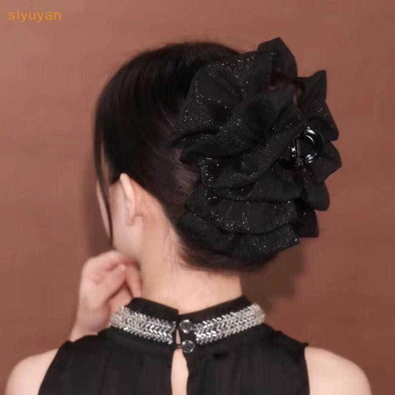 Siyuyan Thời Trang Nữ Seersucker Kẹp Nơ Đen Tóc Lấy Nơ Tóc Kẹp Lưới Bong Bóng Grabber Bé Gái Mũ VN