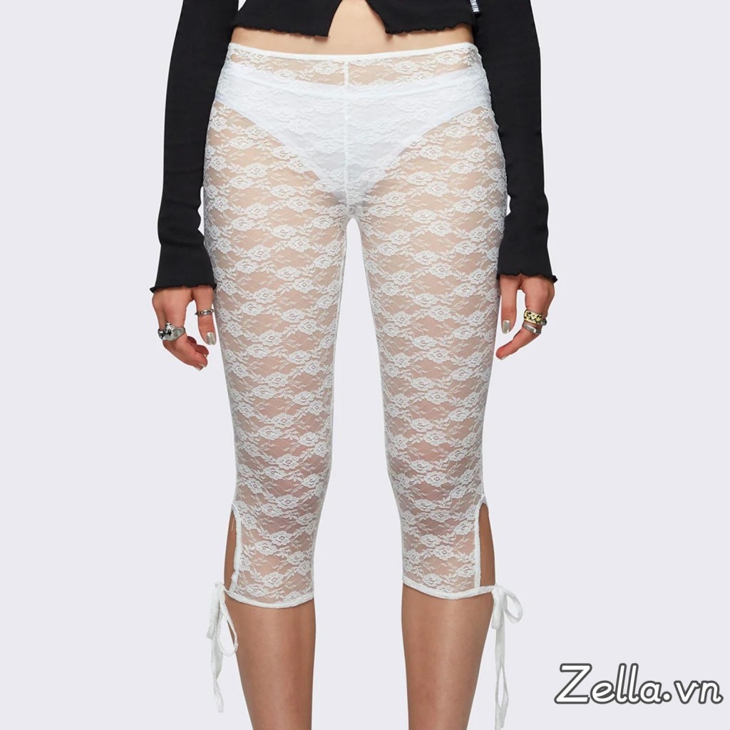 Quần ren Capri nữ Quần thường ngày Cutout Quần co giãn xuyên thấu cho hàng ngày