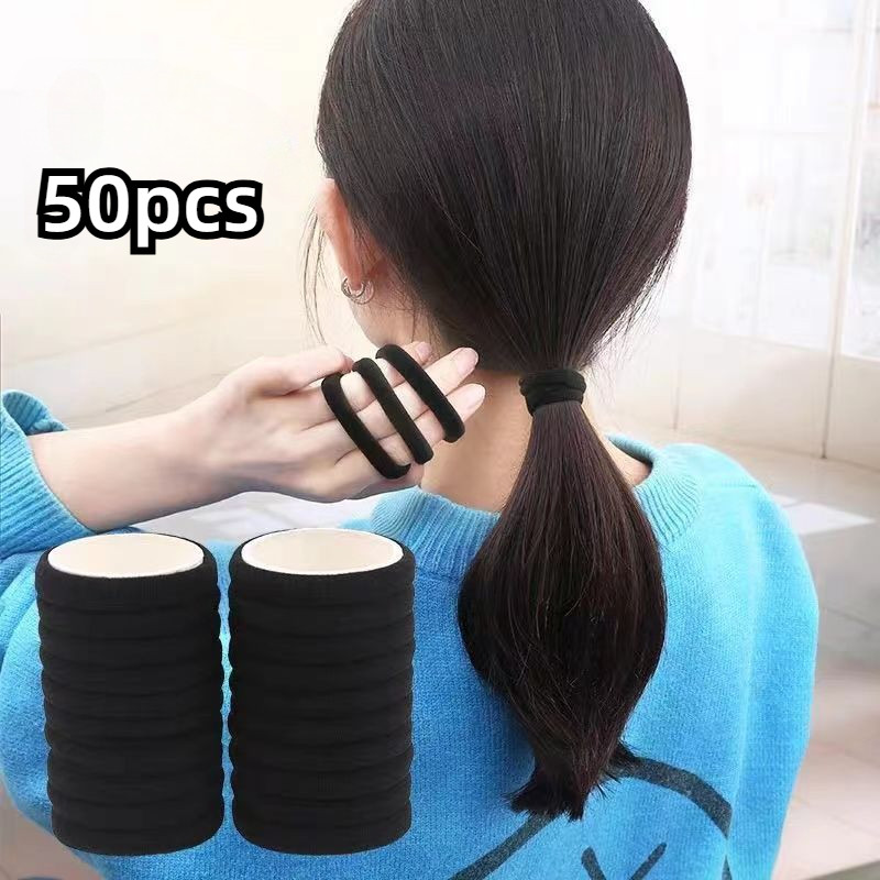 Set 50 Dây Buộc Tóc Cao Su Co Đen Giãn Đơn Giản Thời Trang Hàn Quốc - Phụ Kiện Tóc