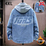 Denim Người Đàn Ông Thanh Thiếu Niên Lông Cừu Độn Sinh Viên Velvetlined Độn Giữ Ấm Trùm Mũ Trùm Mũ Nhung Áo Khoác — ảnh 3