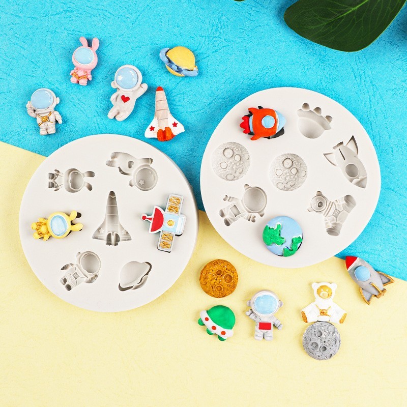 Hoạt Hình Vũ Trụ Phi Hành Gia Fondant Khuôn Silicon DIY Tên Lửa Hành Tinh Sáng Tạo Bánh Sinh Nhật Trang Trí Sô Cô La