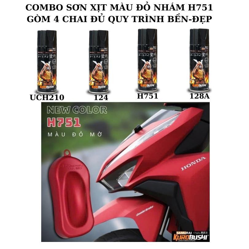 Combo Sơn xịt màu đỏ nhám H751 samurai gồm 4 chai (UCH210-124-H751-128A ...