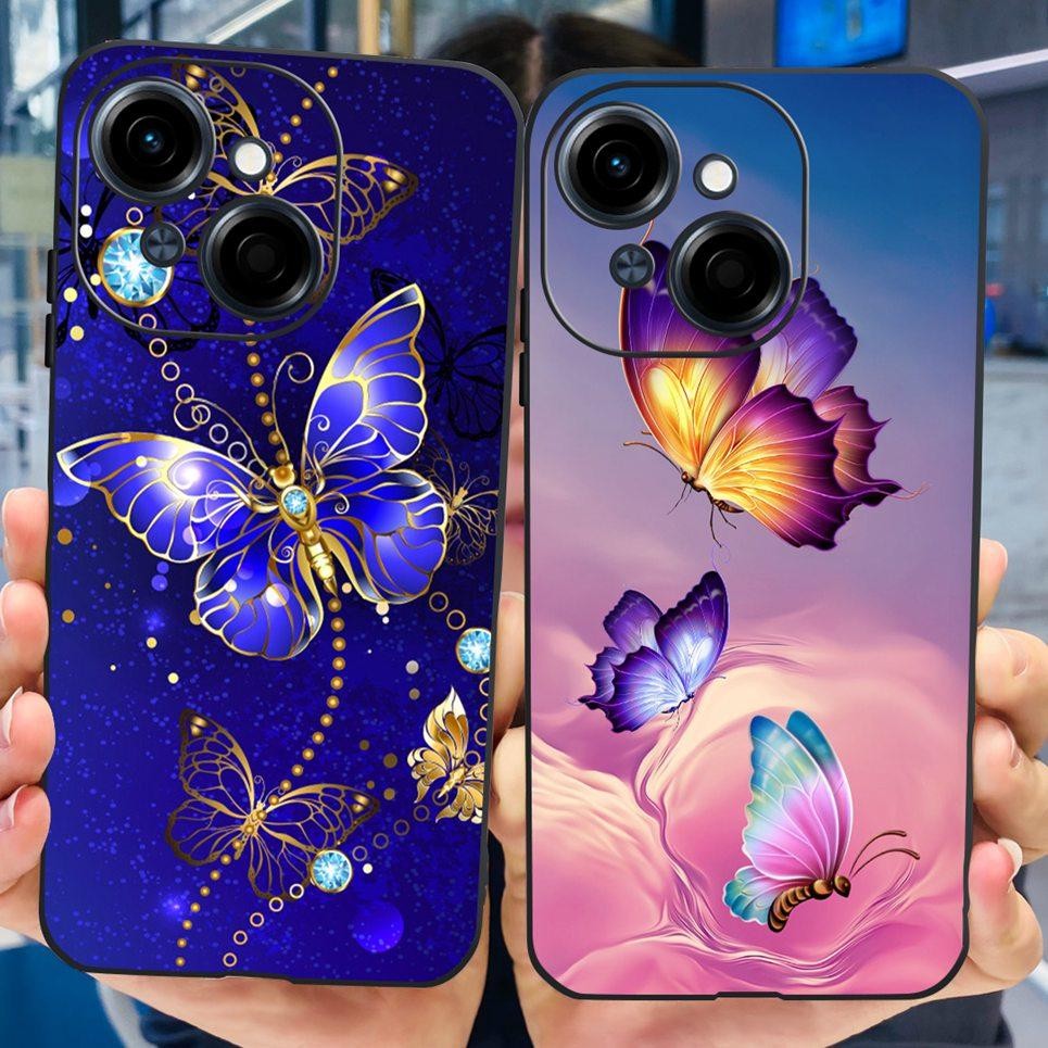 Hoa Bướm Nữ Thời Trang Ốp Lưng Tecno Spark GO 1 Spark GO 2025 Vỏ Điện Thoại Mờ Mềm TPU Silicone GO1 GO2025