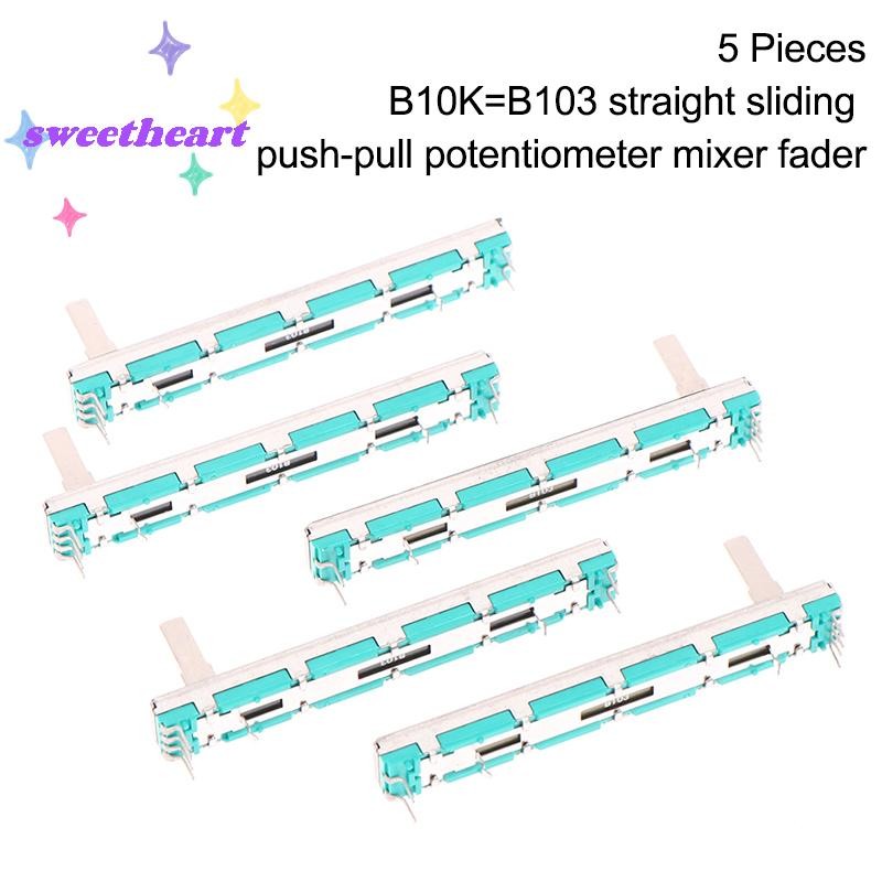 Potenciómetro deslizante de 5 piezas Faders mezcladores de 75 mm B10K Fader mezclador deslizante