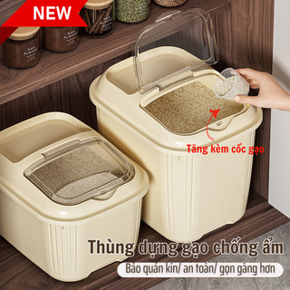 Thùng Đựng Gạo Nắp Đậy Chắc Chắn Đậy Kín Ngăn Côn Trùng, Ẩm Mốc Thành Nhựa Dày Dặn 6kg/10kg/15kg