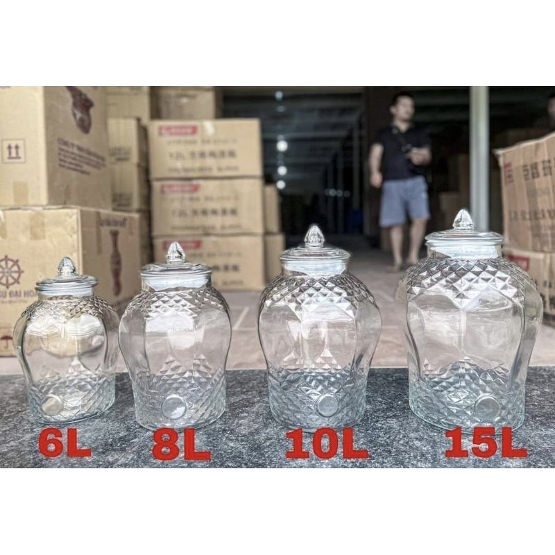 Bình ngâm rượu kim cương thủy tinh 10L có vòi