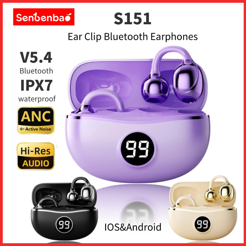 Senbenbao S151 Fone không dây Bluetooth có mic, khử ồn, kẹp tai, nhạc thể thao, chơi game, nút tai