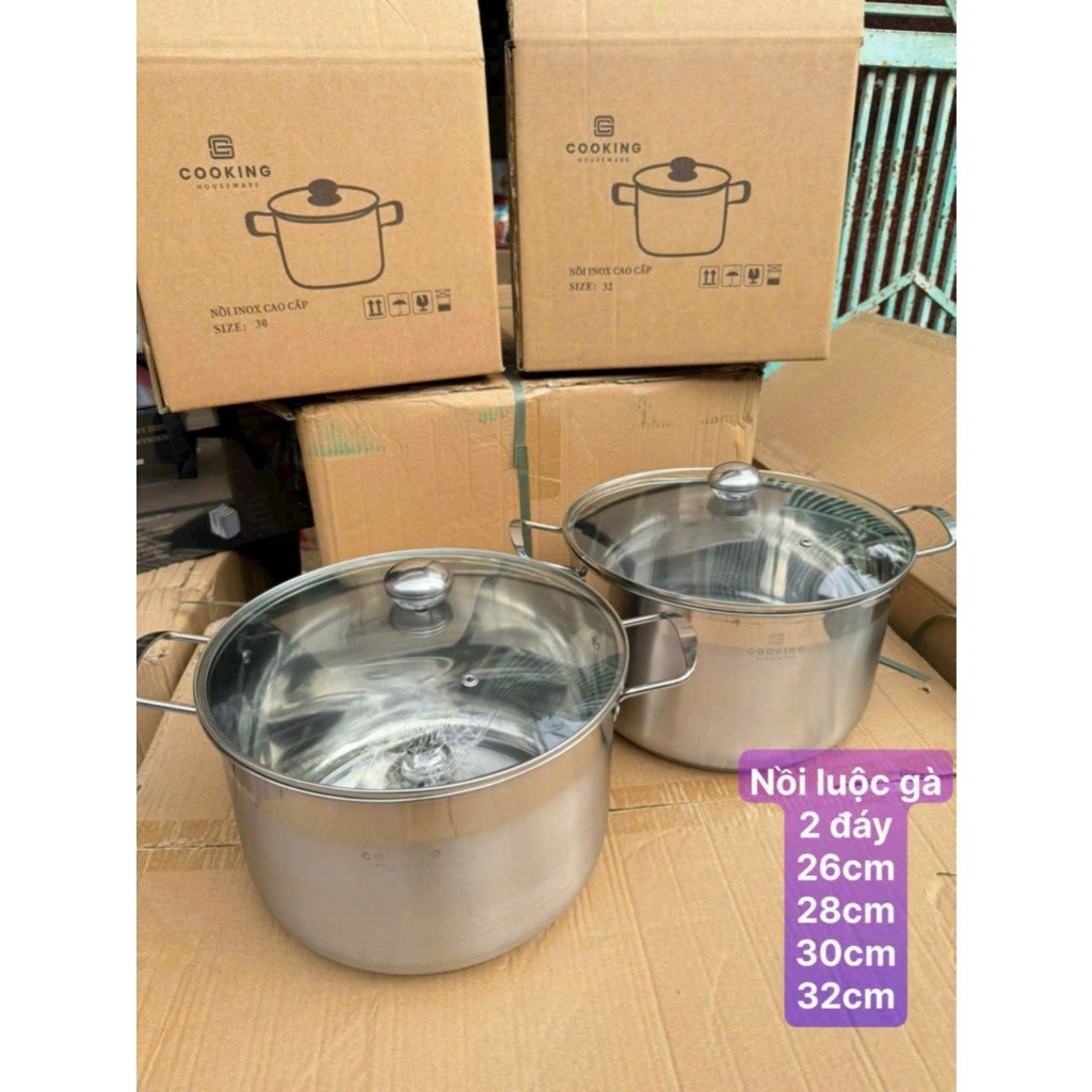 NỒI LUỘC GÀ 2 ĐÁY COOKING SIZE TỪ 26 ĐẾN 32CM