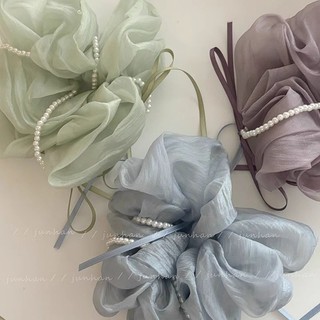 [Sản phẩm phúc lợi] Quiet Starry Sky Blue Bow Pearl Scrunchy Hair Ring Nữ Cao Cấp Phong Cách Hàn Quốc Satin Headband Phụ Kiện Tóc