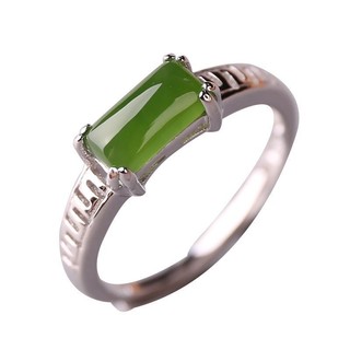 [3634 Người Thu Thập] Ngọc Hetian Tự Nhiên Nữ Nhẫn Bạc S925 Dát Ngọc Jasper Hình Chữ Nhật Hình Học Quà Giáng Sinh Có Thể Điều Chỉnh