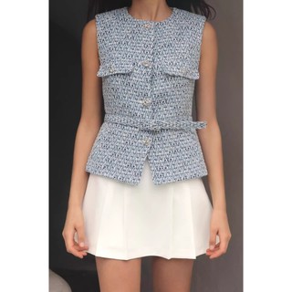 Áo gile Zara made in Morocco tweed màu xinh hồng xanh
