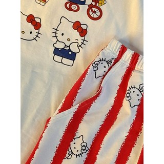 Bộ Đồ Ngủ Kích Thước Lớn Nữ Sọc Đỏ Kitty Bộ Đồ Ngủ Tay Ngắn Áo Quần Short Hai Mảnh Nữ Mùa Hè Mỏng Phong Cách Có Thể Mặc Bên Ngoài Bộ Đồ Ngủ Hoạt Hình Loungewear Quần Bộ Đồ Ngủ Hợp Thời Trang Quần Áo Nữ Size Lớn
