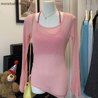 Meisha888 Mùa Hè Hot Girls Chống Nắng Áo Sơ Mi Màu Trơn Không Đều Lười Rời Thường Ngày Mỏng Áo Thun Đẹp