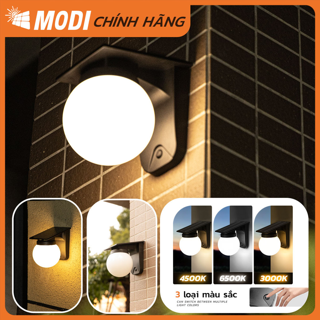 Ảnh Đèn Tường Năng Lượng Mặt Trời MODI SOLAR Có 3 Chế Độ Màu, Trang Trí Ngoài Trời 1