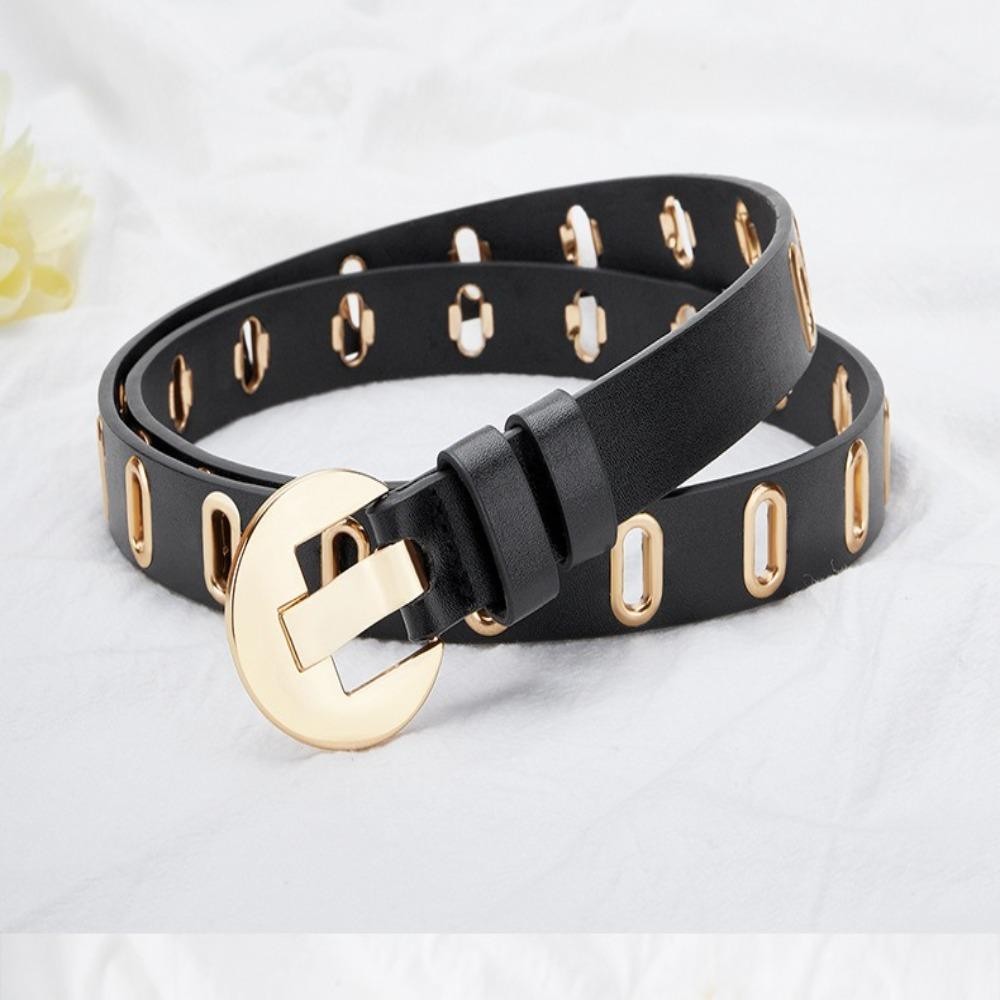 Thắt Lưng Da PU LACYES, Thắt Lưng Nữ Rỗng Khóa Tròn, Lỗ Cá Tính Phong Cách Hàn Quốc Thắt Lưng Mỏng Học Sinh