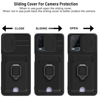 Dành Cho OPPO A54 4G / A55 Ốp Lưng 4 Trong 1 Trượt Camera Bao Đựng Thẻ Đứng Vuông Freebie Dây Chống Sốc Chống Rơi Mỏng Mềm TPU Cover