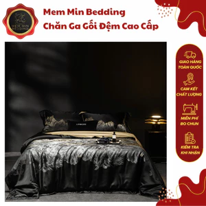 Bộ Chăn Ga Gối Cao Cấp Mềm Mại Dệt Sắc Họa Tiết Sắc Nét Phối Tone Đen Sang Trọng - MemMinbedding Luxury