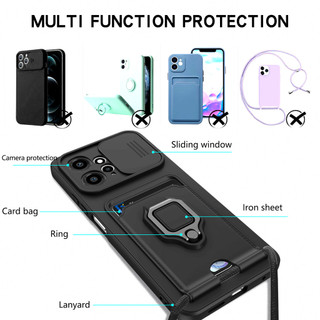 Dành Cho Redmi Note 12 4G Ốp Lưng 4 Trong 1 Trượt Camera Bao Đựng Thẻ Đứng Vuông Freebie Dây Chống Sốc Chống Rơi Mỏng Mềm TPU Cover