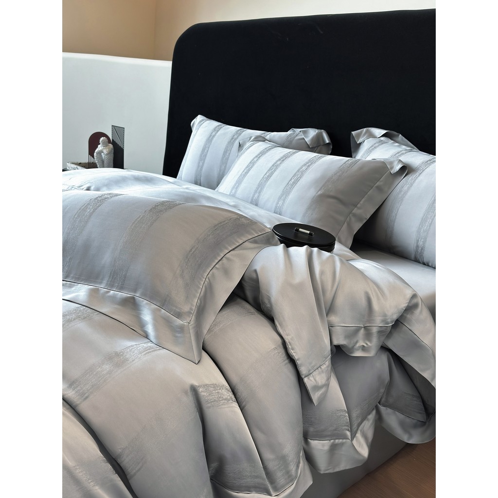 (L41456)Bộ Chăn Ga Gối Vải Tencel 120s Mềm Mại Óng Ả Thiết Kế Họa Tiết Vân Chìm Đơn Giản Tinh Tế - MemMinbedding Luxury