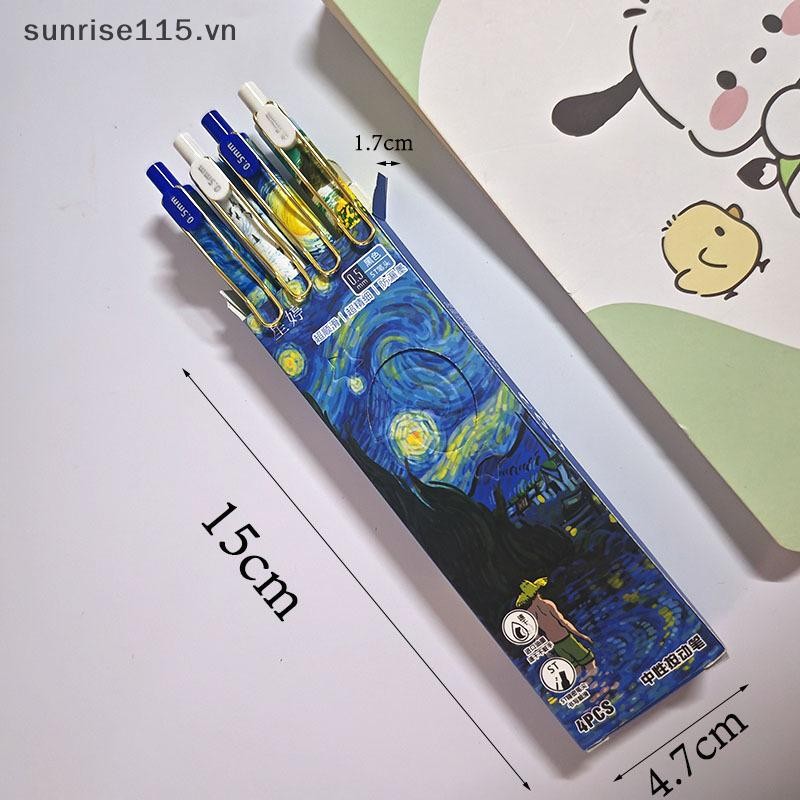 SRVN 4 Cái / hộp Hợp Thời Trang Van Gogh Tranh Sơn Dầu Báo Chí Bút Gel Mực Đen 0.5 Mm Bút Bi Văn Phòng Phẩm Bút Khô Nhanh Cho Học Sinh.