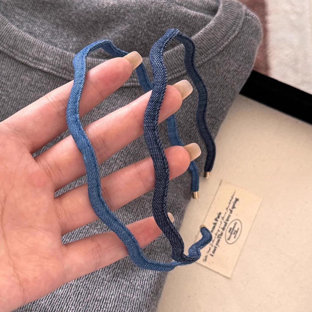 Băng đô Denim gợn sóng thời trang Vòng tóc nữ