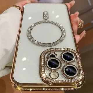 Ốp Điện Thoại Từ Tính Mới Có Kim Cương Giả Cho IPhone 16 15 14 13 12 11 Pro Max Promax 16 Plus 16pro Có Vỏ Bảo Vệ Camera