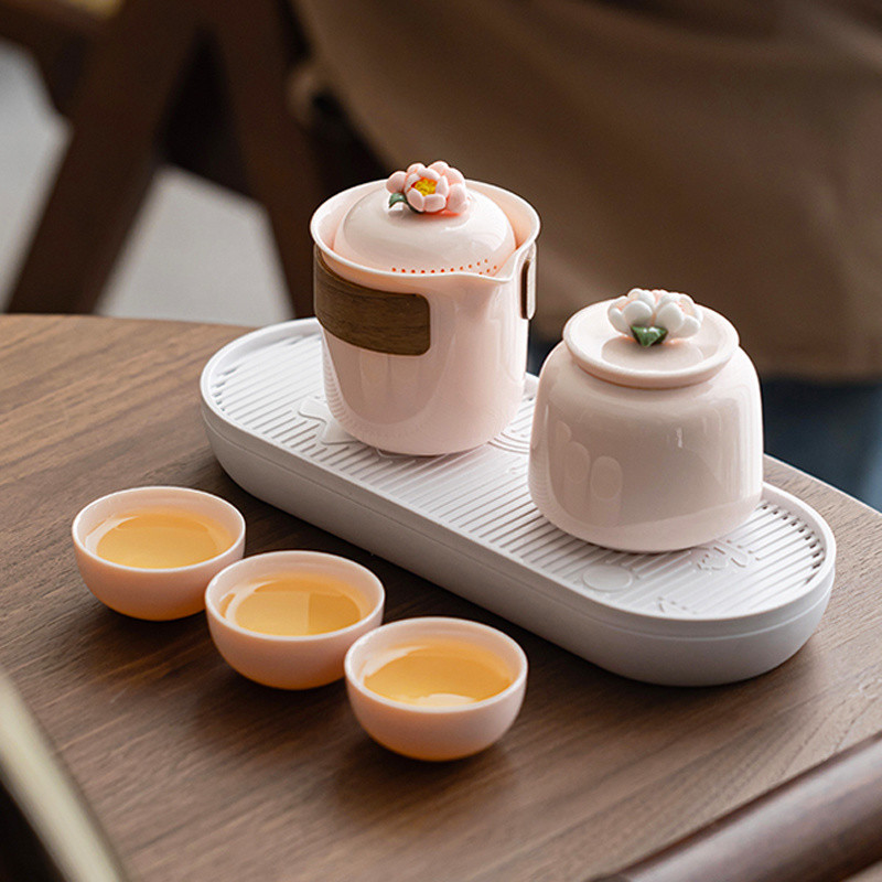 Hồng Nguyên Chất Tay Đính Hoa Nữ Bộ Trà Tươi & Nồi Ly Hợp & Bộ Trà Du Lịch & Cốc Nhanh Di Động