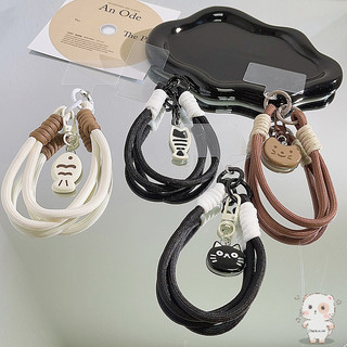 【Chamvn】Ốp lưng điện thoại dệt mặt dây chuyền ngắn hình máy ảnh dây đeo điện thoại hình cá nhỏ hình mèo