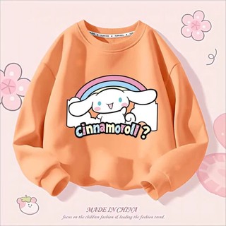 Bé Gái Cinnamoroll Áo Chui Đầu Cổ Tròn Dài Tay Nhẹ Hoạt Hình Thường Ngày Dễ Thương Trẻ Em Mùa Xuân Top