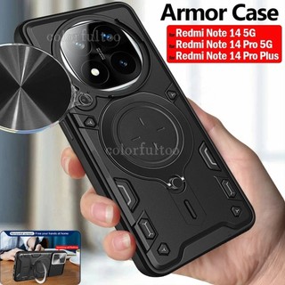 Ốp Lưng Cho Redmi Note 15 14 13 Pro Plus 13Pro + 14Pro + Note13 Note14Pro Note15 4G 5G Vỏ Điện Thoại Chống Sốc Kim Loại Giáp Vòng Giá Đỡ Đẩy Kéo Ống Kính Máy Ảnh Bảo Vệ Mặt Sau Vỏ