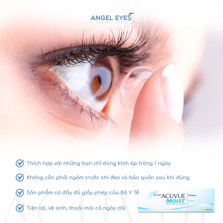 Lens Cận Trong Suốt 1 Ngày Acuvue Moist Chính Hãng, Kính Áp Tròng Của Mỹ Đeo Êm, Giữ Ẩm Tốt Độ Cận 1-10