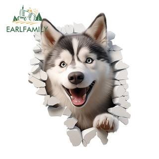 EARLFAMILY 13cm x 9.9cm Husky Hoạt Hình Xé Xe Dán Cá Tính Xe Máy Windows Điều Hòa Không Khí Vinyl Decal Chống Trầy Xước Kiểu Dáng Xe