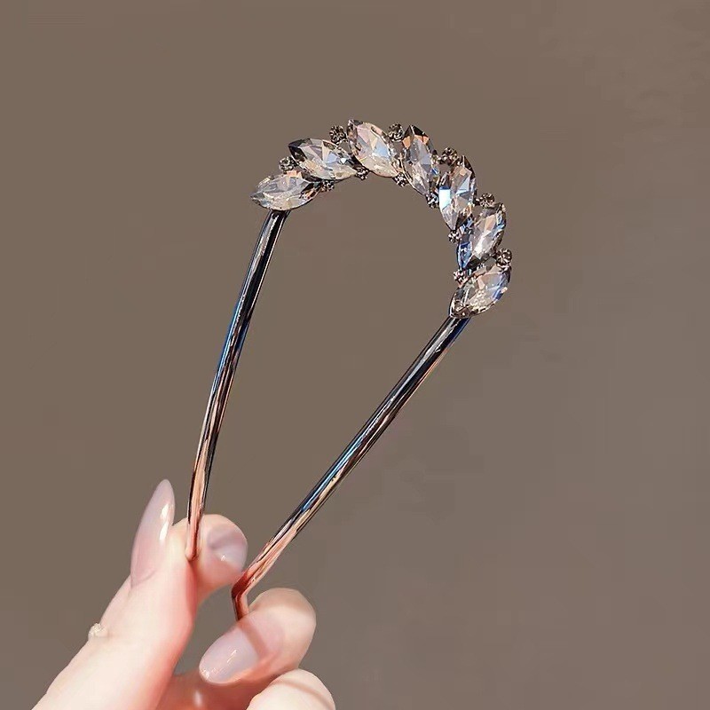 Mauropoli [Sẵn Sàng] Kẹp Tóc Hình Chữ u Lá Nữ Pha Lê Sang Trọng Kẹp Tóc Kim Loại Cao Cấp Kẹp Tóc Dụng Cụ Tiện Dụng Kẹp Tóc Đơn Giản Kẹp Tóc Chèn Lược