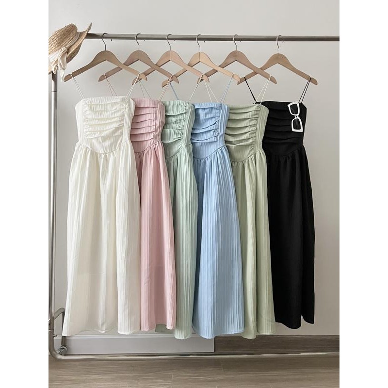 Váy cúp ngực Lou dress, đầm 2 dây đũi gân sóng dáng dài phong cách tiểu thư xixeoshop - V458 Nữ Women