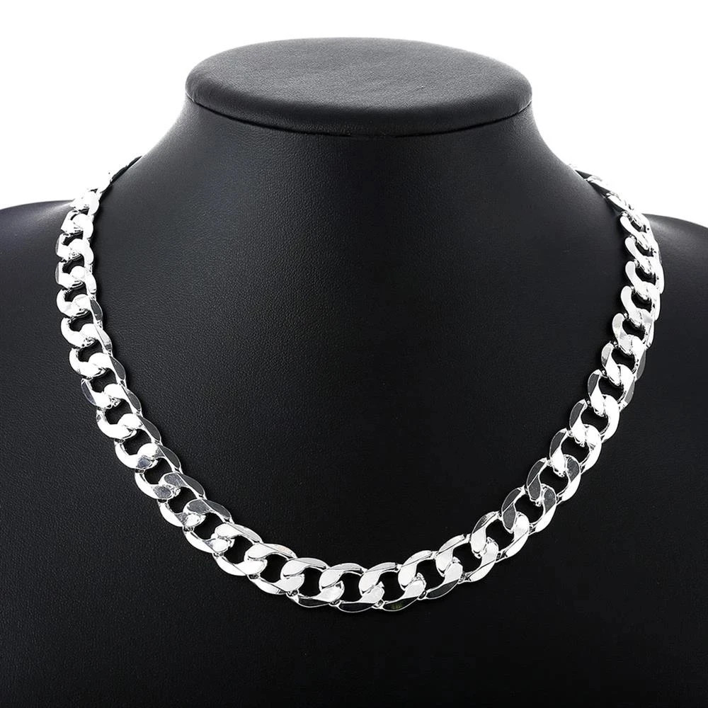 Vòng cổ bạc 925 nam, thiết kế cổ điển 12mm, phù hợp từ 18 đến 30 inch