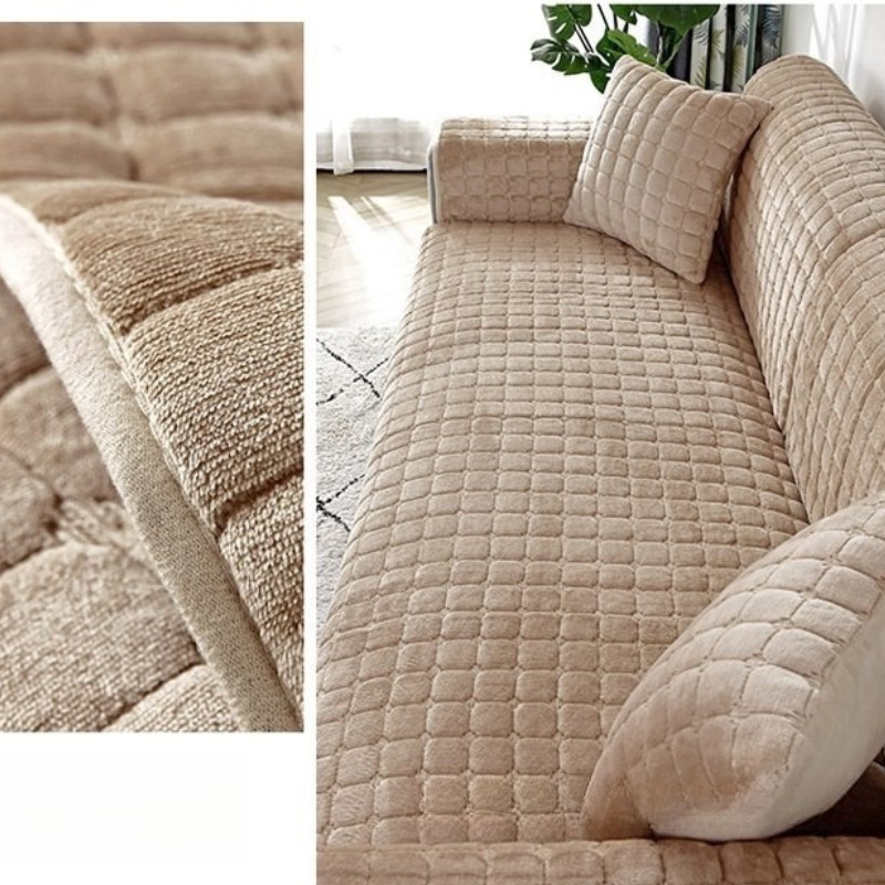 Vải Flannel Sofa Đệm Chống Trơn Trượt Dày Phòng Khách Sofa Trang Trí Bao Vải Ấm Bụi Nhung Mềm Tựa Lưng Tay Khăn