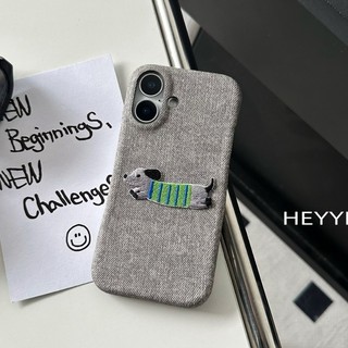 Vintage Giả Da Denim Thêu Con Chó Con Ốp lưng iPhone16 15 14 13 12 12 11 Pro Max Chống Sốc Bảo Vệ Camera Chống Rơi Ốp Lưng Cứng