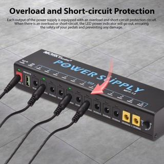 Moskyaudio Bộ nguồn bàn đạp đàn Guitar 12 kênh với bảo vệ ngắn mạch độc lập Đèn báo nguồn LED Đầu ra USB Bảng bàn đạp Bộ nguồn cho bàn đạp hiệu ứng đàn Guitar Cổng khác