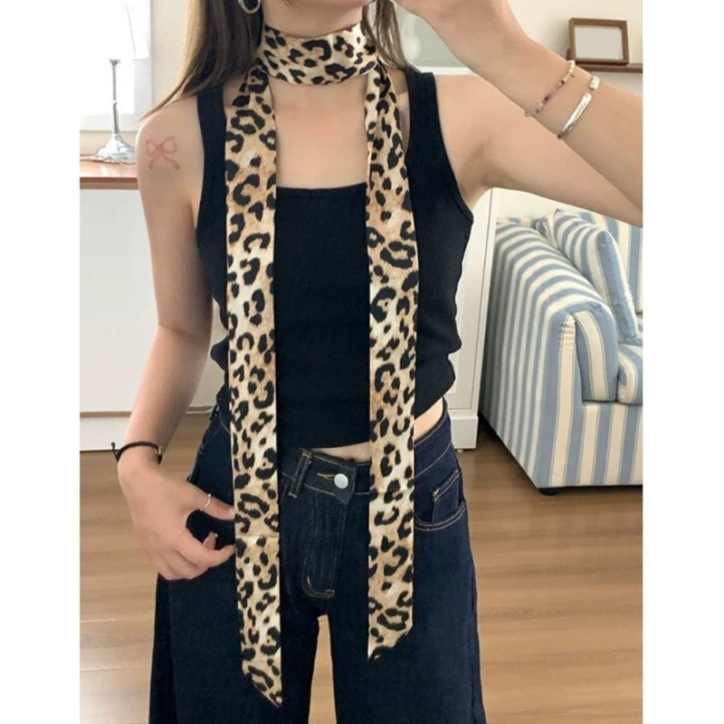 Khăn quàng cổ dài in họa tiết da báo đa chức năng VIC dành cho nữ Skinny Neckchief Dây thắt lưng