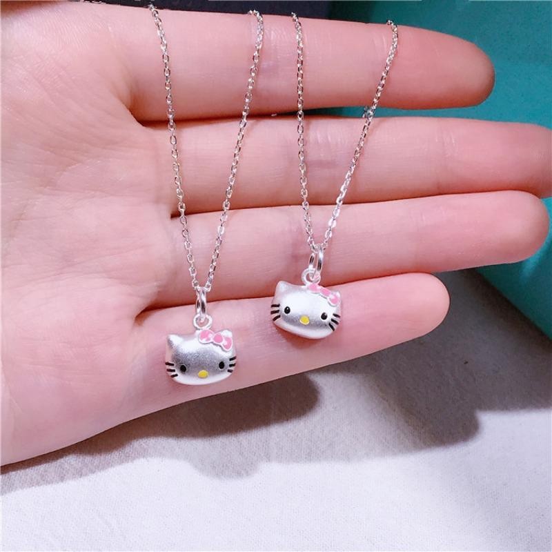 Mặt dây chuyền Hello Kitty màu hồng dễ thương, bạc cao cấp - Quà tặng hoàn hảo cho nữ sinh