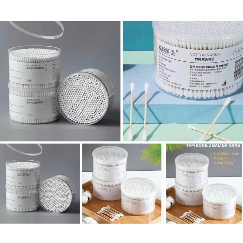 Tăm bông người lớn thân gỗ hộp 500 que nội địa Trung, 🌸free ship🌸 que bông gỗ trang điểm 2 đầu đồ dùng gia đình