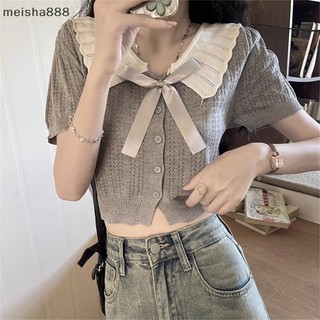 Meisha888 Mùa Hè Búp Bê Cổ Tay Ngắn Dệt Kim Áo Thun Nữ Sang Trọng Crop Top Đẹp