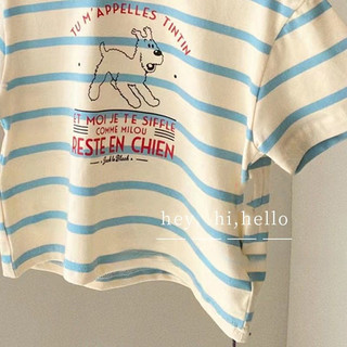 Áo thun ngắn tay trẻ em mùa hè mới, cotton nguyên chất, phong cách Hàn Quốc, in hình chó sọc, áo rộng cho bé trai và bé gái