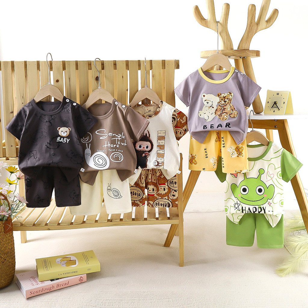 Trẻ Em Cotton Nguyên Chất Ngắn Tay Phù Hợp Với Bé Trai Bé Gái Mùa Hè Mỏng Phong Cách Thoáng Khí Hai Mảnh Áo Thun Tay Ngắn Top​ 73.-130 Kích thước BPRZ