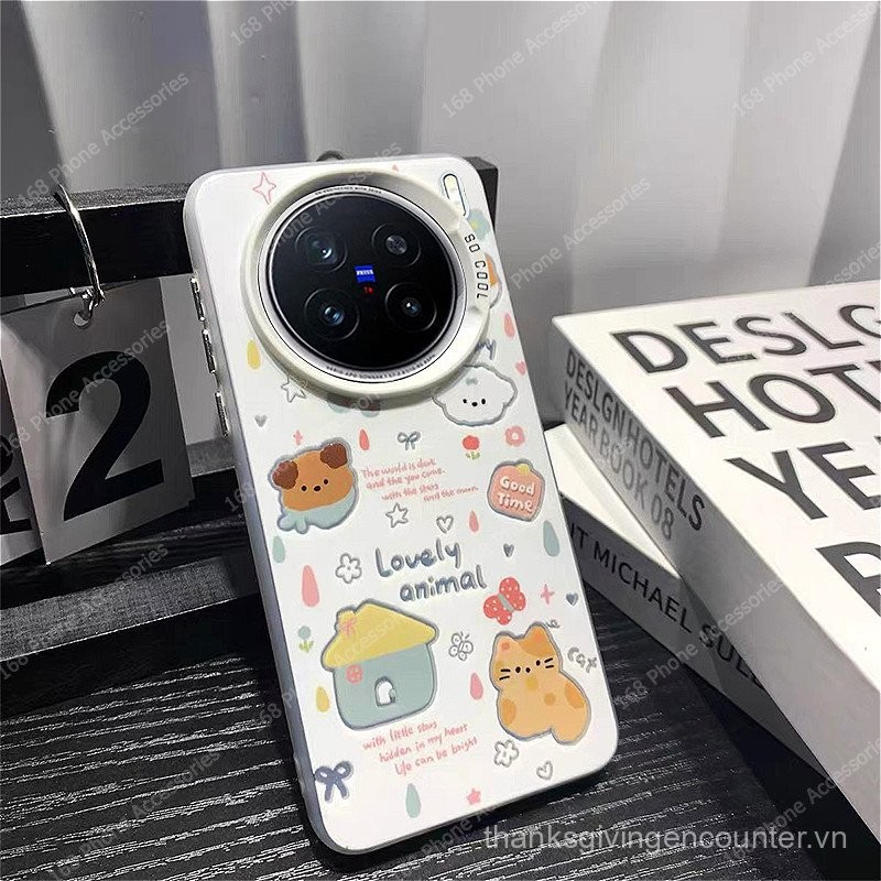 Ốp lưng Vivo X200 Pro, ốp lưng Vivo X200, hình mèo hoạt hình dễ thương, chó dễ thương, ốp chống sốc, phong cách Ins, mờ, cứng, mạ IMD, nút bấm, viền silicone mềm, bao điện thoại cho các cô gái sinh viên
