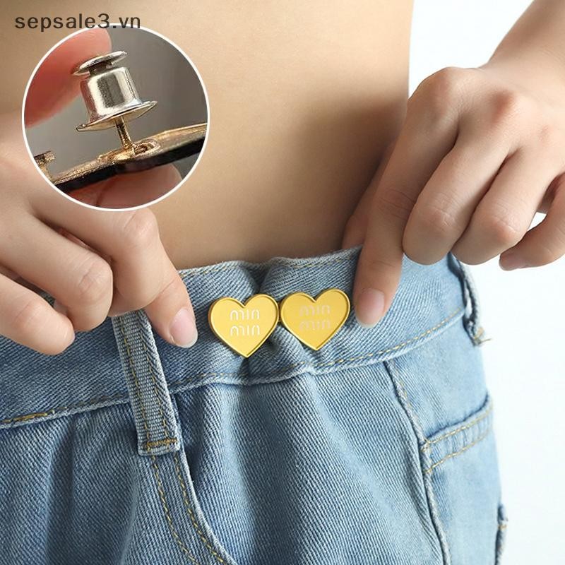 # sepsale # 2 Cái Hình Trái Tim Có Thể Điều Chỉnh Nút Jean Khóa Eo Quần Chụp Khóa Mở Rộng Thay Thế Nút Quần Jean Đính Kèm Chân.