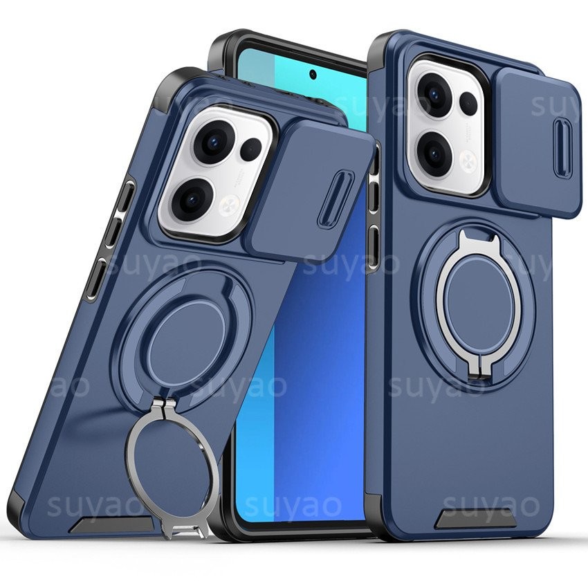 Ốp điện thoại cho Oppo Reno 13 Pro 13Pro 5G 2025, vỏ bảo vệ với vòng đỡ, giá đỡ, bảo vệ ống kính từ tính, chống sốc, nắp lưng